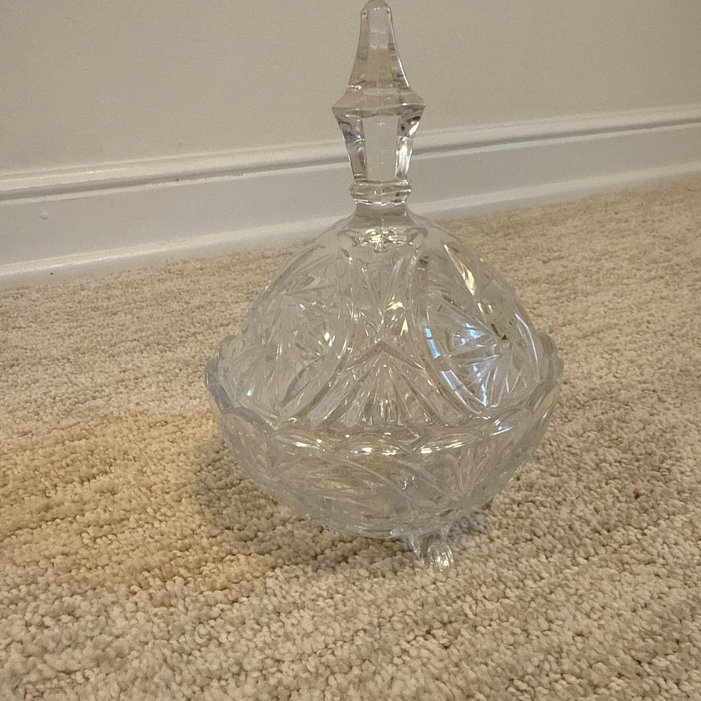 Vintage Heavy Cut Lead Crystal Pedestal Candy/Nut Dish w/ Lid Starburst Pinwheel - Picture 5 of 6